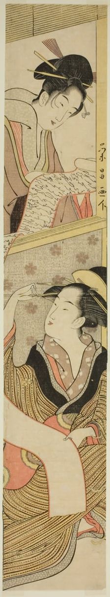 Two Beauties Reading a Letter, c. 1780/1800. Creator: Chokosai Eisho