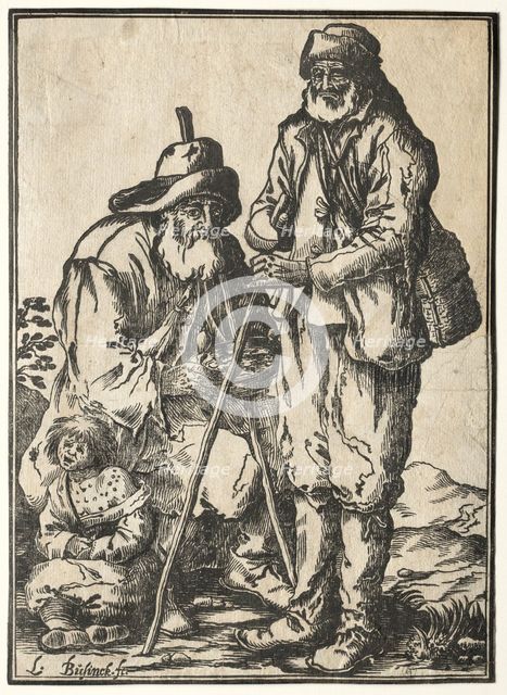 Two Beggars and Leprous Child. Creator: Ludolph Büsinck (German, 1590-1669).