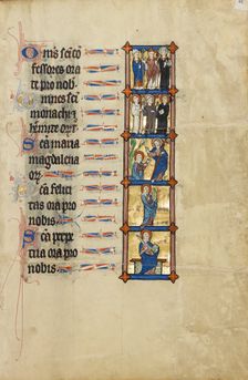 Two Bishops and a Nimbed Priest: Two Nimbed Abbots and a Nimbed Monk..., about 1300. Creator: Unknown