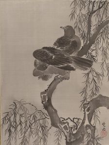 Two Birds on a Branch, ca. 1887. Creator: Kawanabe Kyosai
