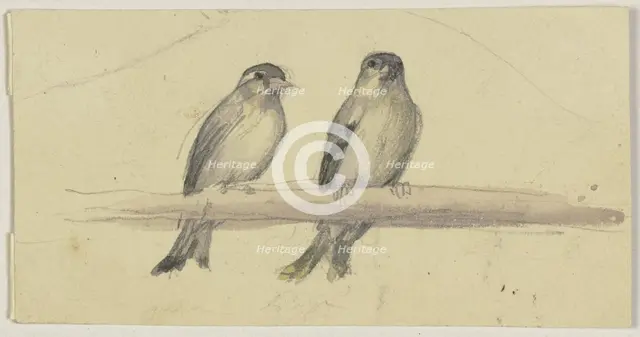 Two birds on a pole, 19th century. Creator: Jakob Becker.
