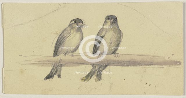 Two birds on a pole, 19th century. Creator: Jakob Becker.