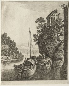 Two Boats moored under a rock, 1667. Creator: Herman Saftleven (Dutch, 1609-1685)