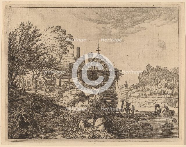 Two Boats Approaching a Hut, probably c. 1645/1656. Creator: Allart van Everdingen.