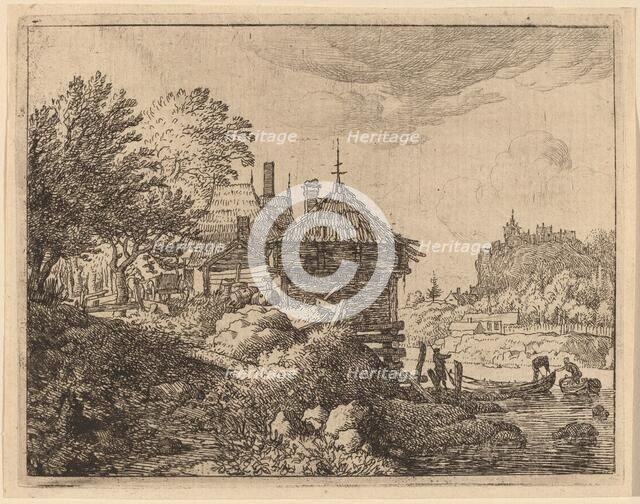 Two Boats Approaching a Hut, probably c. 1645/1656. Creator: Allart van Everdingen.