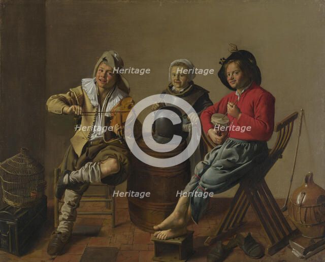 Two Boys and a Girl making Music, 1629. Artist: Molenaer, Jan Miense (c. 1610-1668)