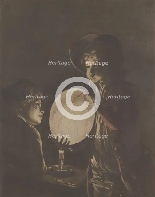 Two Boys Blowing a Bladder by Candle-light, 1773., 1773. Creator: Peter Perez Burdett.