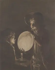 Two Boys Blowing a Bladder by Candle-light, 1773., 1773. Creator: Peter Perez Burdett