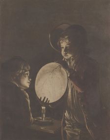 Two Boys Blowing a Bladder by Candle-light, 1773., 1773. Creator: Peter Perez Burdett