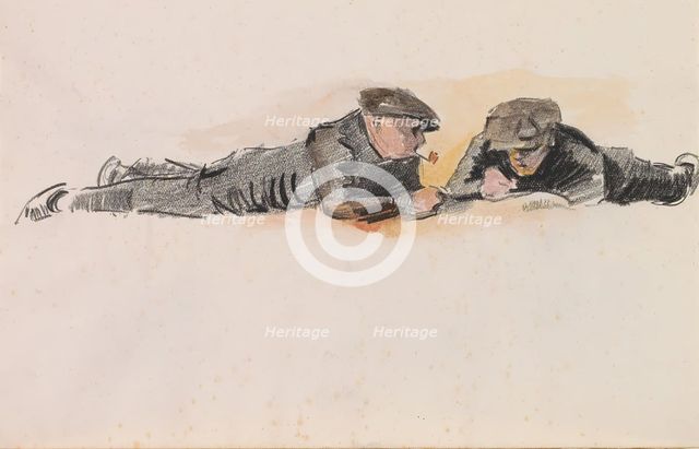 Two boys lying on their stomachs on the floor, c.1922-c.1925. Creator: Otto Verhagen.