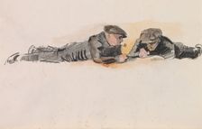 Two boys lying on their stomachs on the floor, c.1922-c.1925. Creator: Otto Verhagen