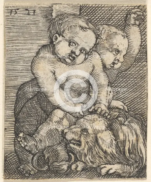 Two Boys Playing with a Dog, mid-16th century. Creator: Barthel Beham.