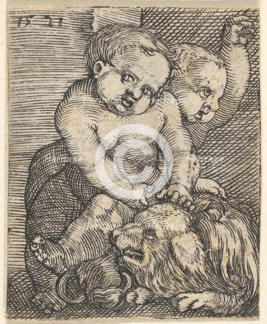 Two Boys Playing with a Dog, mid-16th century. Creator: Barthel Beham.