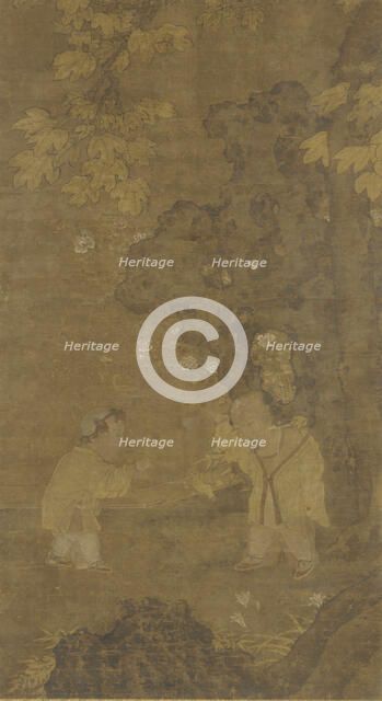 Two boys playing with the puppet of a lion, Ming dynasty, 15th-16th century. Creator: Unknown.