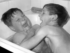 Two boys playing in the bath, Horley, Surrey, c1960-1979(?)