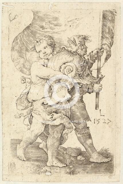 Two Boys with a Helmet and Standard, 1527. Creator: Lucas van Leyden.