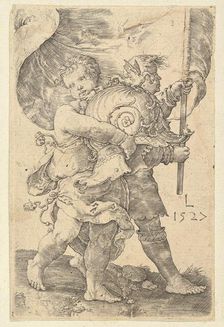 Two Boys with a Helmet and Standard, 1527. Creator: Lucas van Leyden