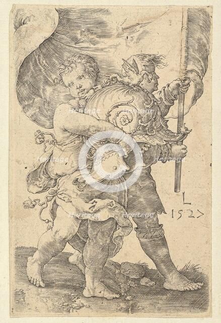 Two Boys with a Helmet and Standard, 1527. Creator: Lucas van Leyden.