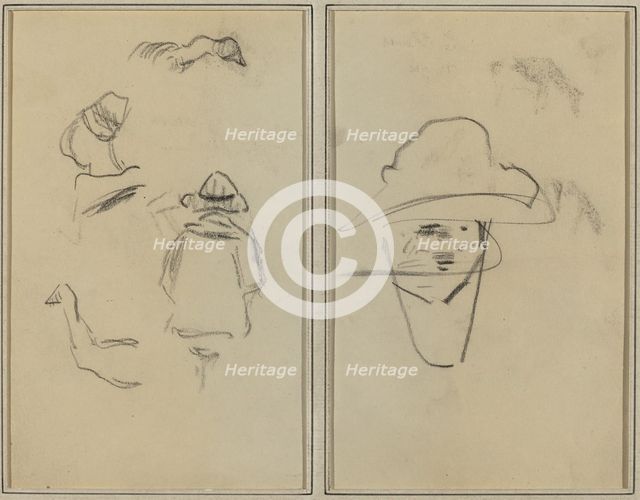 Two Breton Figures and Studies of Two Geese; Man Wearing Hat [verso], 1884-1888. Creator: Paul Gauguin.