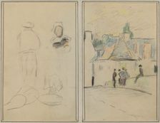 Two Breton Figures; Bridge at Pont-Aven [recto], 1884-1888. Creator: Paul Gauguin