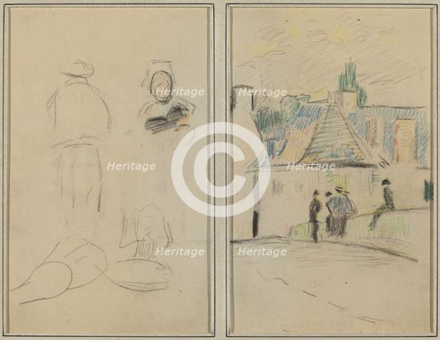 Two Breton Figures; Bridge at Pont-Aven [recto], 1884-1888. Creator: Paul Gauguin.