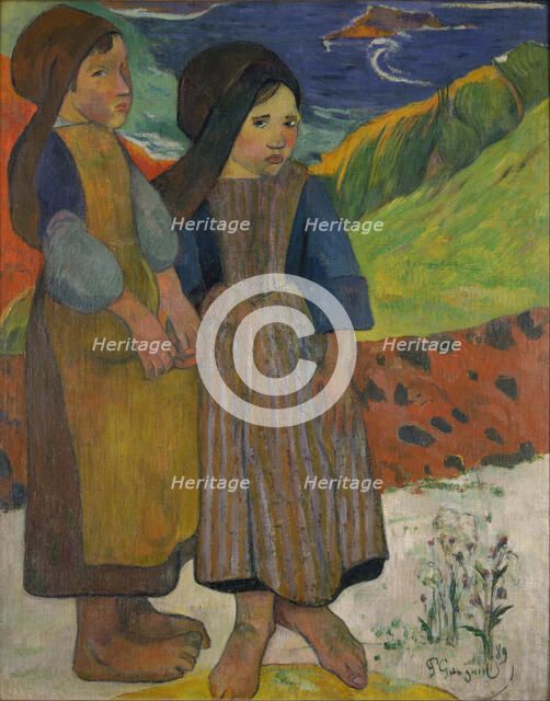 Two Breton Girls by the Sea, 1889. Artist: Gauguin, Paul Eugéne Henri (1848-1903)