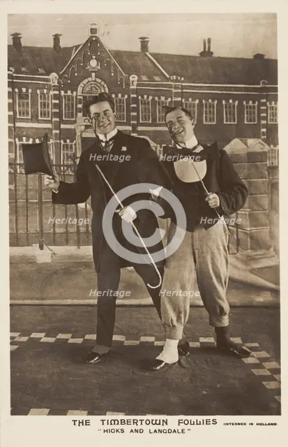 Two British soldiers dressed smartly, performing for "The Timbertown Follies", at a..., [1910-1919?] Creator: Unknown.