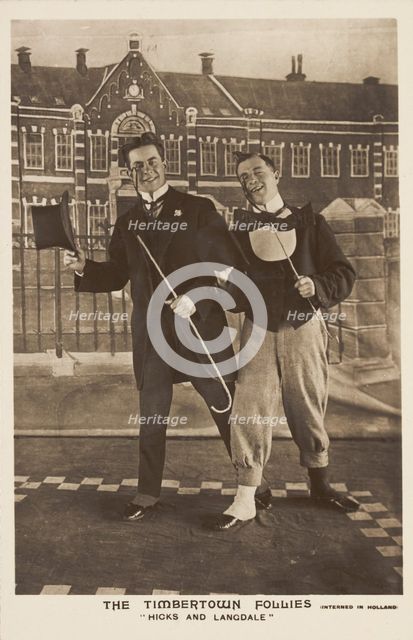 Two British soldiers dressed smartly, performing for "The Timbertown Follies", at a..., [1910-1919?] Creator: Unknown.