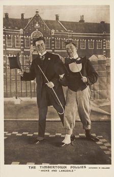 Two British soldiers dressed smartly, performing for "The Timbertown Follies", at a..., [1910-1919?] Creator: Unknown