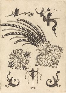 Two Brooches with Dragon and Insects at Top and Human Beings with Snake-like Tails..., 1596. Creator: Daniel Mignot
