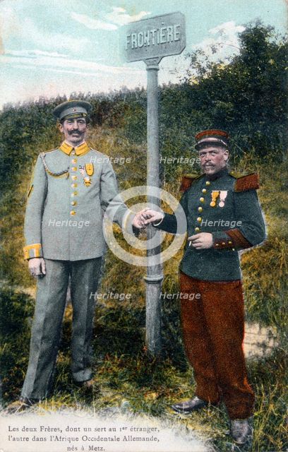 Two brothers at the French/German frontier, 20th century. Artist: Unknown