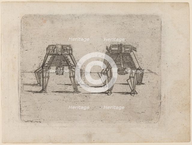 Two Cubic Figures with Their Hands on the Ground, 1624. Creator: Giovanni Battista Bracelli.