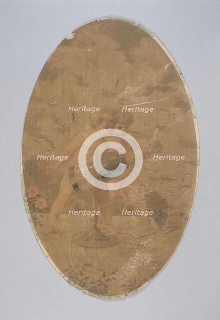 Two cupids uncorking a bottle of champagne. Decorative painting for the Cafe de Paris, c1900. Creator: Unknown.