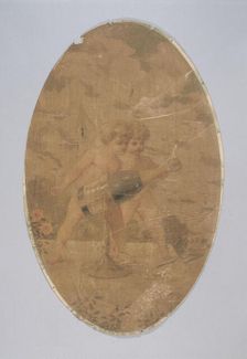 Two cupids uncorking a bottle of champagne. Decorative painting for the Cafe de Paris, c1900. Creator: Unknown