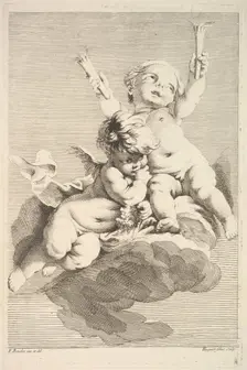 Two Cupids, One Holding Torches, mid to late 18th century. Creator: Jacques Gabriel Huquier