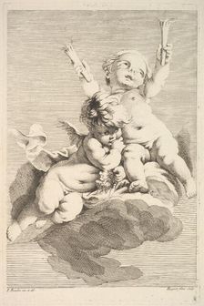 Two Cupids, One Holding Torches, mid to late 18th century. Creator: Jacques Gabriel Huquier