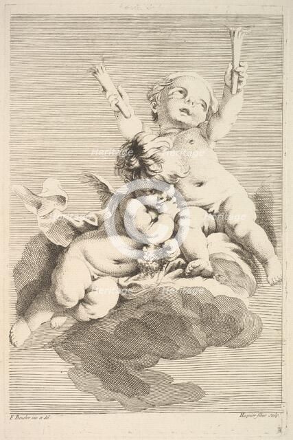 Two Cupids, One Holding Torches, mid to late 18th century. Creator: Jacques Gabriel Huquier.