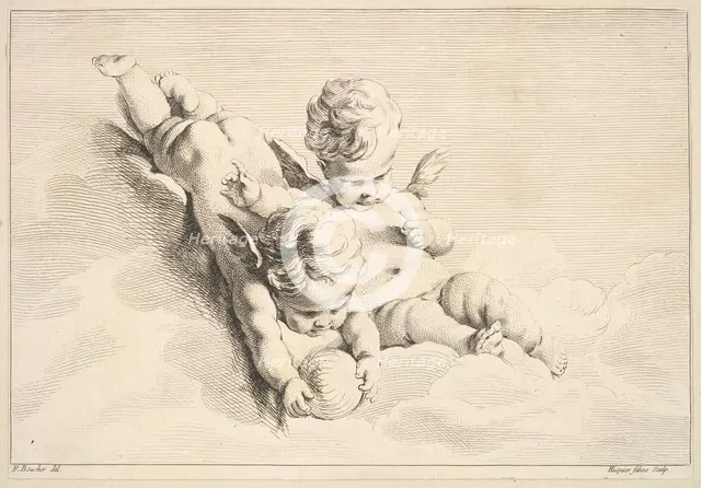 Two Cupids, One Holding a Ball, mid to late 18th century. Creator: Jacques Gabriel Huquier.