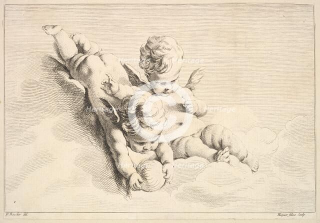 Two Cupids, One Holding a Ball, mid to late 18th century. Creator: Jacques Gabriel Huquier.