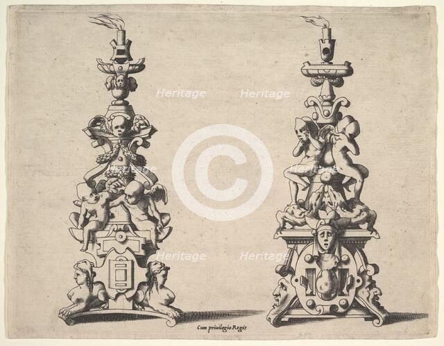Two candlestick designs, ca. 1550-60. Creator: Rene Boyvin.