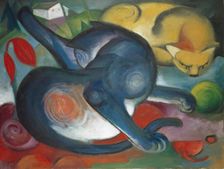 Two Cats, Blue and Yellow, 1912. Creator: Franz Marc