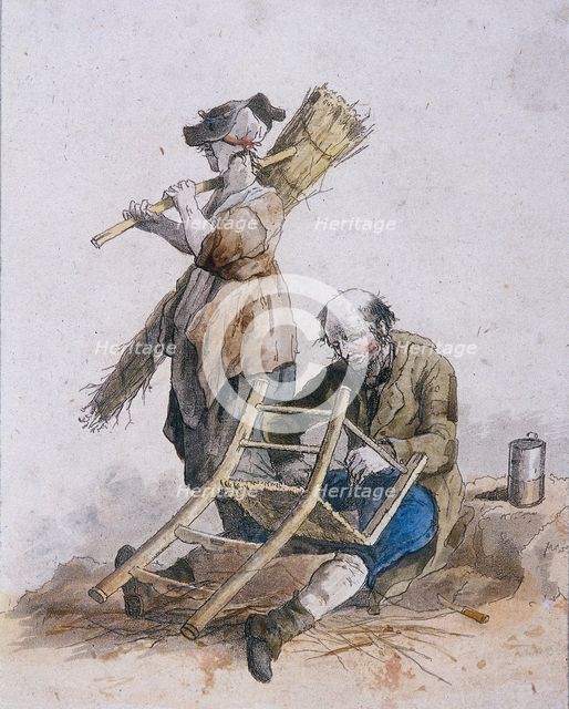 Two chair menders, Provincial Characters, 1804. Artist: William Henry Pyne