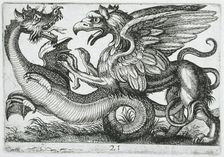 Two Chimerical Animals Fighting, 1610. Creator: Hendrick Hondius I