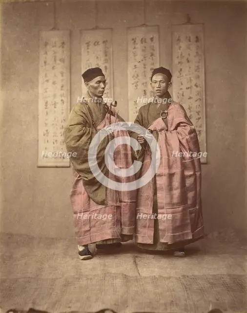 [Two Chinese Men in Matching Traditional Dress], 1870s. Creator: Unknown.