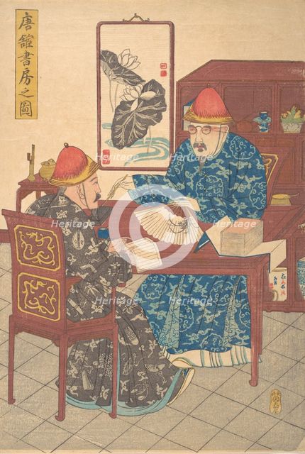 Two Chinese Scholars Practicing Calligraphy in Their Studio, ca. 1840., Creator: Unknown.