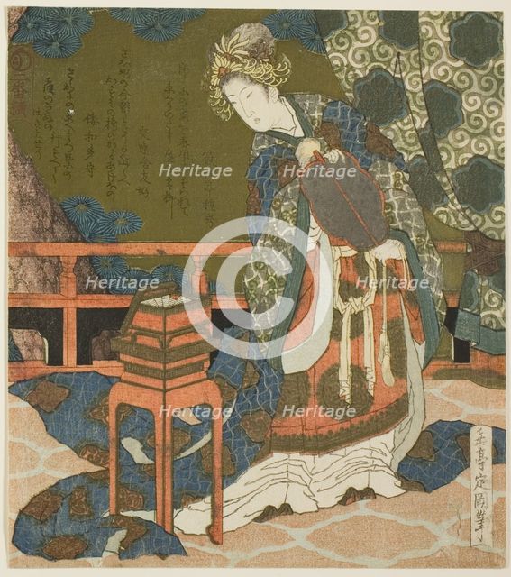 Two Chinese Women Examining Thread and a Spider’s Web in a Box, from the...", c. 1824. Creator: Gakutei.