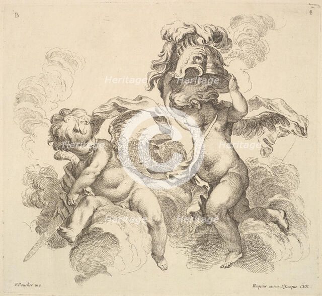 Two Children, One With A Sword, Another With A Helmet. Creator: Gabriel Huquier.