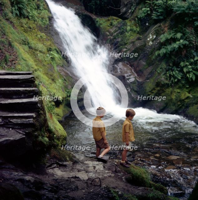 Two children at a pool, Dolgoch falls, Tal-y-llyn Valley, Snowdonia National Park, Wales, 1969.  Creator: Michael Walters.