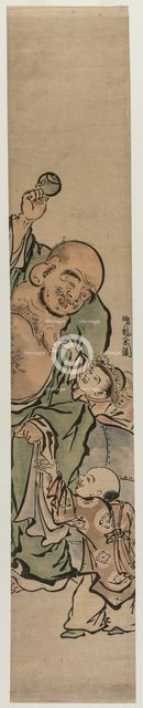 Two Children Begging Hotei for a Jewel, c. 1770s. Creator: Isoda Koryusai (Japanese).