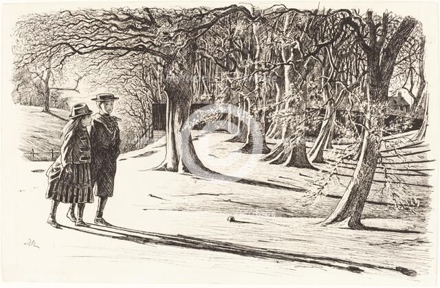 Two Children in the Snow. Creator: George du Maurier.